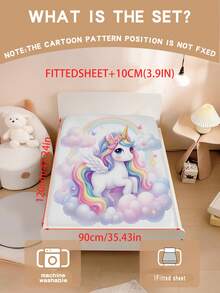 1pc Cute Rainbow Unicorn Girl Bedspread, Soft Cloud Rainbow Children's Bedding, Japanese Style Cute Winged Unicorn Bed Cover, Princess Bedroom Decor - Multicolor - View 7