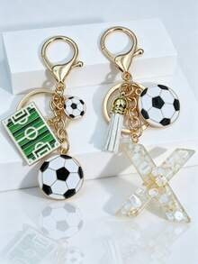 2 piezas Colgante de llavero personalizado con letra de fútbol - Blanco - Ver 21