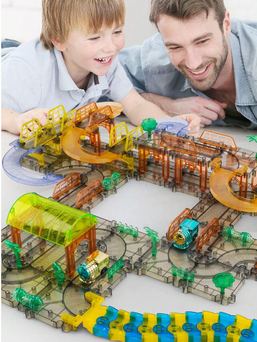 Transparent Electric Track Train, Children's Educational DIY Assembly Snap-Together Track Car, Electric City Train Set, Versatile Adventure Track Toy, Birthday Gift For Boys And Girls, Holiday Gift, Halloween And Christmas Gift - Multicolor - View 1