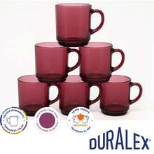 DURALEX | مجموعة من 6 أكواب زجاجية شفافة مع مقابض، 26CL - مجموعة أكواب زجاجية معززة بألوان متنوعة (أزرق ياقوتي، رمادي، كهرماني، بنفسجي، أزرق وأخضر) - متينة وقوية للقهوة والشاي والمشروبات الساخنة - الأرجواني - مشاهدة 4