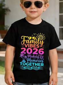 Crea un ambiente de vacaciones familiares de verano en 2026, comparte hermosos recuerdos, camisetas infantiles con diseños estéticos novedosos, camisetas infantiles casuales, camisetas de es - Negro - Ver 5