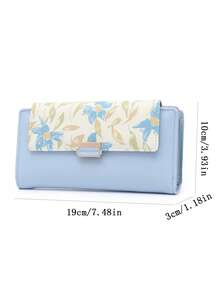 Nuevo bolso de mano azul largo con estampado y cierre, bolsa de almacenamiento de teléfono con cremallera de PU de alta calidad, portatarjetas de identificación, billetera de tarjetas bancarias, billetera de cuero premium versátil para viajes diarios, fiestas, regalo de Año Nuevo - Celeste - Ver 2