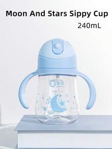 1個 240ML 卡通 360° 吸管兒童杯，可愛嬰兒訓練杯，Tritan 防嗆防漏耐摔，附手柄與刻度，適合日常使用 - 星月款藍 - 查看 11