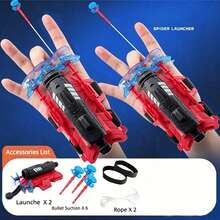 Bộ 1/2 súng bắn tơ nhện, thích hợp cho các anh hùng nhí, súng đeo cổ tay có giác hút, súng bắn tơ nhện đạn mềm, súng bắn tơ nhện, ná bắn tơ nhện, đồ chơi găng tay công nghệ màu đen - Nhiều màu - Xem 1