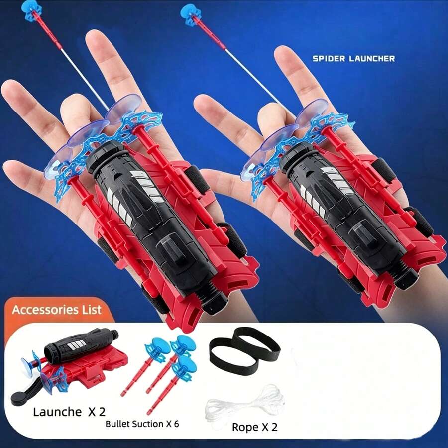 Bộ 1/2 súng bắn tơ nhện, thích hợp cho các anh hùng nhí, súng đeo cổ tay có giác hút, súng bắn tơ nhện đạn mềm, súng bắn tơ nhện, ná bắn tơ nhện, đồ chơi găng tay công nghệ màu đen - Nhiều màu - Xem 1