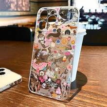 1 pieza Funda de teléfono con patrón de perro salchicha transparente de TPU con cobertura completa - Multicolor - Ver 2