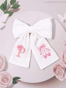 1件女孩 A-Z 26字母白色與粉色布藝蝴蝶結髮夾，字母刺繡髮夾，優雅髮夾，適合花朵裝飾，兒童日常穿著，婚禮派對禮物 - 彩色 - 查看 19