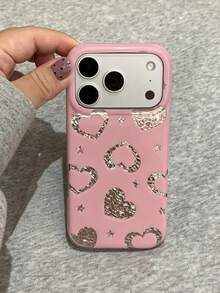 韓系甜美女孩風粉色鑽石圖案愛心手機殼，適用 Apple 17 Pro Max、16 Pro、17、15 Pro、14，雙層全包覆小眾高級防震手機保護殼 - 粉色 - 查看 5