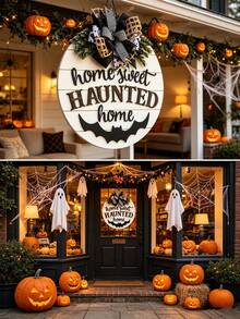 3D Halloween Door Hangings, Sweet Haunted House Signs, Bat Front Door Decorations, Halloween Wreaths, Porch Decorations, Halloween Signs, Bat-Themed Gifts - Bat Wreath - View 9