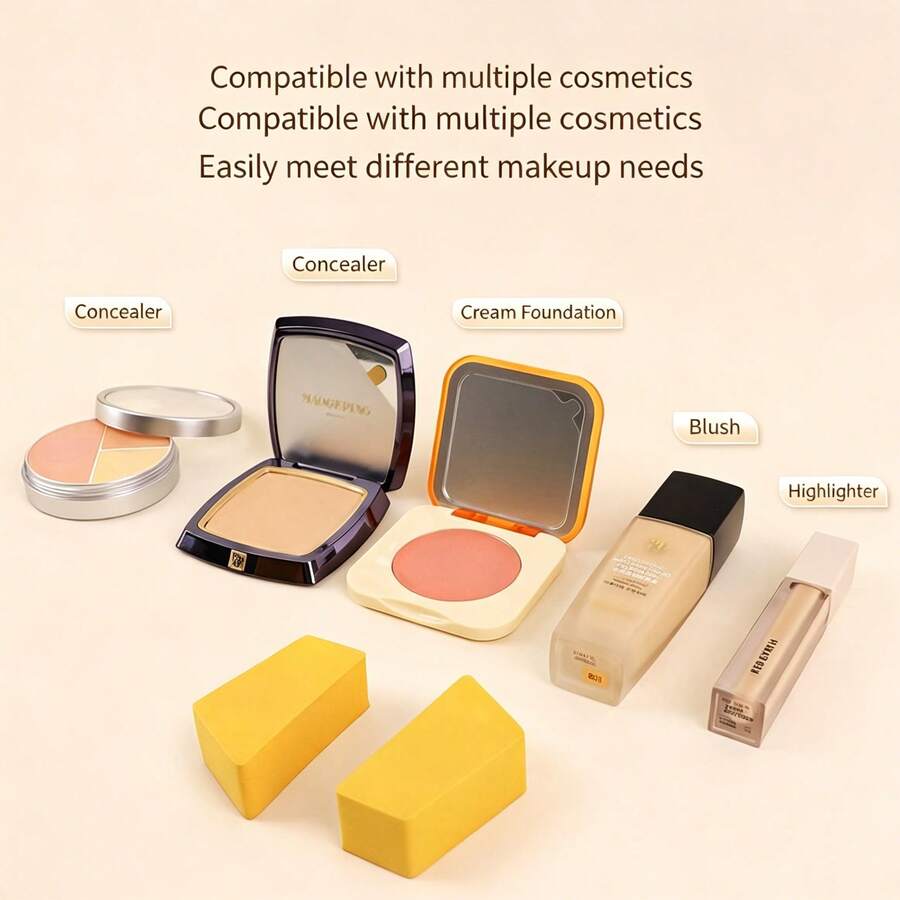 Esponja de maquillaje desechable cuadrada plana con polvo de queso dorado, esponja de maquillaje de doble uso húmeda & seca, esponja cosmética portátil - Multicolor - Ver 1