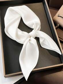 1pc Soft Solid Color Minimalist Polyester Silk-Like Square Scarf, Headband Headwrap, Suitable For Styling - White - View 7