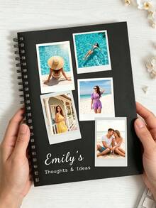 1pc Custom Collage Spiral Notebook,Personalized Photo And Text Black Cover Journal, Custom Notebook For Graduation Gift Travel Diary Daily Notes,Graduation Travel Couple Memory Gift - Multicolor - View 5
