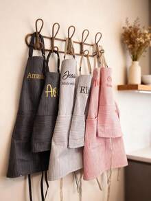 1pc Personalized Embroidered Apron, Customizable Name, Custom Gift For Cooking And Baking Enthusiasts, Housewarming Gift, Suitable For Adults And Children, Custom Cooking BBQ Kitchen Apron With Pockets, Unique Gift - Multicolor - View 1