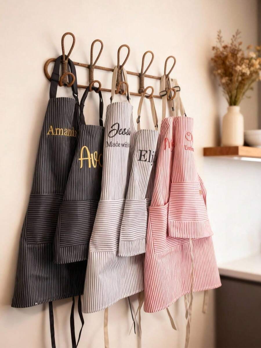 1pc Personalized Embroidered Apron, Customizable Name, Custom Gift For Cooking And Baking Enthusiasts, Housewarming Gift, Suitable For Adults And Children, Custom Cooking BBQ Kitchen Apron With Pockets, Unique Gift - Multicolor - View 1