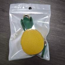 CHARM INFINITE Sweet Pineapple Grid Emboss Mini Leather Keychain Bag With Leaf, Zipper Earphone Coin Storage Cute Bag Charm For Summer Daily Outfit - Yellow - View 6
