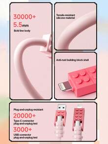 Kabel Pengisian Daya Ultra Cepat 240W (MAX) Gaya Blok Bangunan, Kabel Data Pengisian Cepat 4-in-1 dengan Tampilan Premium, Kompatibel dengan Seri 14-17, Seri Pro, Pro Max, Dapat Digunakan dengan Pengisi Daya Portabel, Cocok untuk iPhone 17/16/15/14/13/12/11/S24/S23/S22/S21 dan Model Lainnya - MultiWarna - View 4