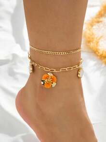 1 pieza de tobillera para mujer con colgante de bola de flores tallada de color plateado estilo vintage, adecuada para uso diario y en la playa. - Blanco - Ver 9