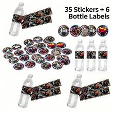 41pcs Set 35pcs 5cm Round Stickers + 6pcs Water Bottle Labels, Exquisite Roblox Game Character Printed Decorative Sticker Set, Cartoon Block Character Pattern Round Waterproof Water Bottle Stickers, Suitable For Children's Birthday Party Game Theme Party Favors Decoration - Forsaken Chance Water Bottle Label Stickers - View 3