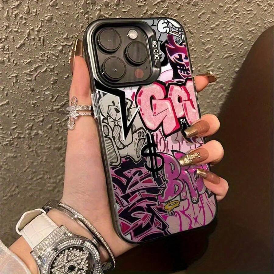 [24h Shipping From DE/FR/ES] [24-Hour Local Shipping] Y2K Pink And Black Graffiti Street Style Printed Shockproof Phone Case, Compatible With IPhone 17/16/15/14/13/12/11 Plus Pro Max 17Air 16e, Galaxy S21-S26 Ultra/Edge/Fe/Plus And Other Models Such As , , Etc. Full Coverage With A Soft Edge, Protective Case In A Cool Subculture Style, Unique And Niche Design. - 1 Image - View 1
