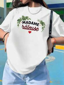 Camiseta Gráfica Madame Raleuse de Algodón Premium, Corte Relajado, Estilo Street Hip-Hop, Cómoda, Impresión Artística - Blanco - Ver 1