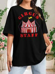 Camisetas vintage de carnaval con estampado de tienda de campaña para mujer - Negro - Ver 2