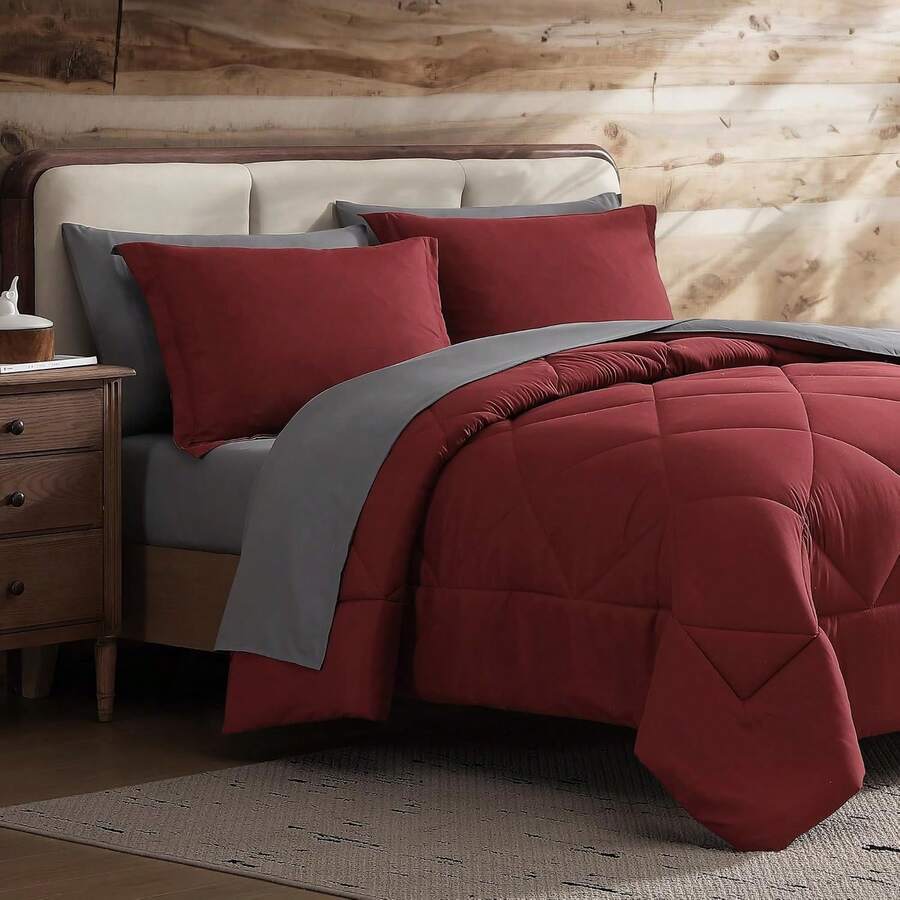 Coleman Comforter Set Full Size Reversible Bed-In-A-Bag– Double-Sided Color Options, All-Season Comforter + Shams + Sheets – Perfect For Home, Cabin Variant 2 - Burgundy/Gray - View 1