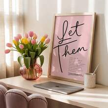 1pc Let Them Quote Wall Art Minimalist Inspirational Canvas Print Paintings|Aesthetic Pink Motivational Wall Decor For Bedroom,Living Room Or Office,Self Love Affirmation Poster,Mental Health Gift For Her,Unframed,Wooden Hanging Scroll Or Framed - Quote - View 5