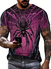 Camiseta unisex estilo hip-hop con estampado 3D de patrón de araña - Tejido de poliéster suave, ligero y transpirable, corte regular de manga corta, talla grande para hombre y mujer, atuendo - Negro - Ver 2