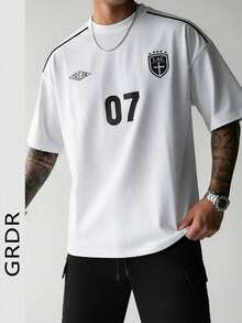 GRDR Men's Summer Fashion Graphic Number Print Short Sleeve T-Shirt, Suitable For Daily Commute And Exercise. - 白色 - 查看 1