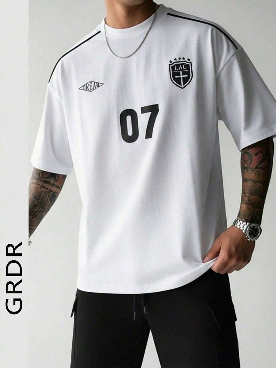 GRDR Men's Summer Fashion Graphic Number Print Short Sleeve T-Shirt, Suitable For Daily Commute And Exercise. - 白色 - 查看 1
