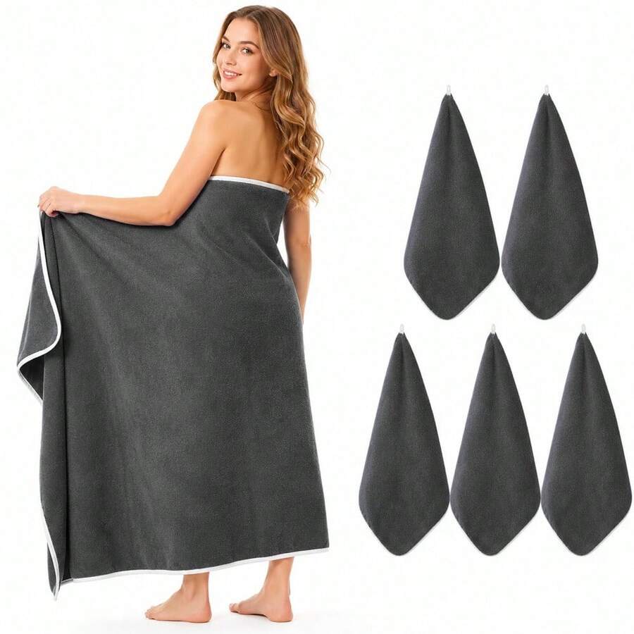 Oversized Bath Towel Set Of 6 Ultra Soft And Absorbent Microfiber Towels For Bathroom Gym Travel And Hotel Daily Use - Grey - View 1