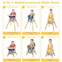 Piorlado 6-In-1 High Chair Bar Stool, Multifunctional Children's High Chair, Wooden Legs With 5-Point Harness, Removable Tray For Children - Grey - View 3