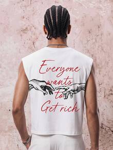 Skyrend Men's Casual Letter Print Round Neck Sleeveless Top, Suitable For Summer Wear Gothic Punk Streetwear For Emo Boy - White - View 3