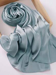 1 Piece Of Solid Color Satin Headscarf With Natural Crinkle Texture For Women. - 薄荷藍 - 查看 1