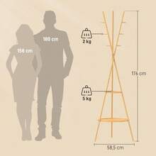 Freestanding Coat Rack With 9 Hooks And 2 Shelves For The Entrance, Natural Finish. - 原木色 - 查看 9