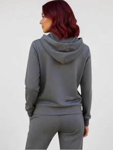 2-PIECE CASUAL SET FOR LADIES, HOODIE AND PANTS - Dark Grey - View 2