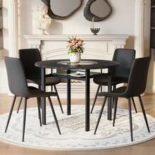 Minimalist Round Table Set (With 4 Black PU-Material Armchairs And Widened Comfort Seat Cushion), Round Table With 100 Cm Diameter In Black Wood Look, Suitable For Living Room Etc. - Brown+Black - View 4