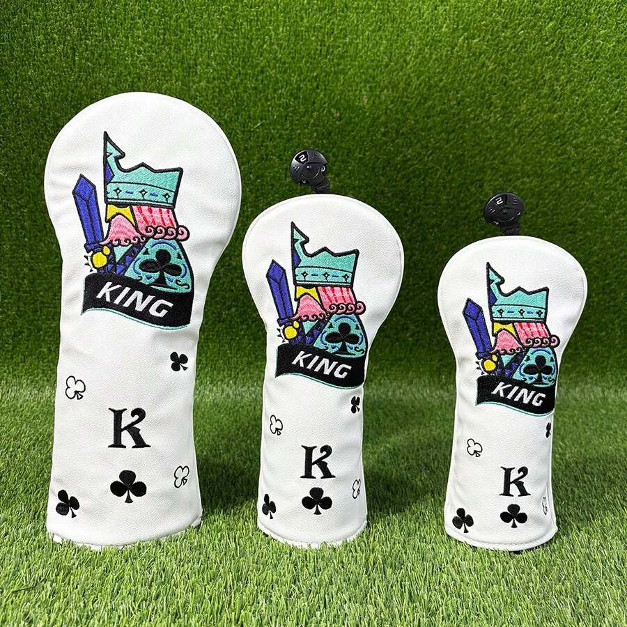 Sarung Kepala Stik Golf Vintage Poker Club King, Desain Kartu Menarik, Hadiah Unik dan Menarik Perhatian, Aksesori Golf - Putih - View 1