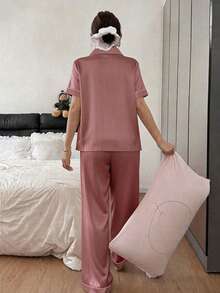 Dreamivo Casual Home Wear Women's Pajama Set Comfortable Minimalist Striped Print Style Suitable For Spring And Summer - Rusty Rose - View 2