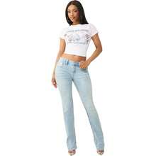 True Religion Women's Raglan Baby Tee – Slim Fit Stretch Cotton Crewneck, Contrast Sleeves, Horseshoe Graphic T-Shirt Variant 3 - White/Baby Pink - View 5