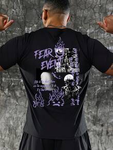 Camiseta para Hombre con Estampado de Calavera, Alienígena y Letras playera de méxico - Negro - Ver 1