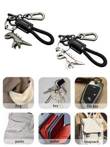 1pc Cartoon Dinosaur Keychain, Creative Dinosaur Keychain, Small Dinosaur Lanyard Keychain, Durable Anti-Lost Car Key Ring, Car Keychain, Bag Charm, Couple Keychain, Gift For Men And Women, Friend Gift, Event Souvenir - Multicolor - View 8
