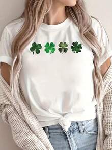 Custom Letter Print Short Sleeve T-Shirt, Casual Crew Neck Short Sleeve T-Shirt, Women's Clothing - Unisex Loose Cotton Short Sleeve Crew Neck T-Shirt - 黑色 - 查看 5