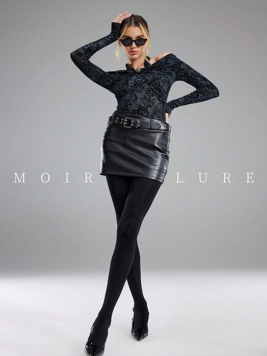 MOIRÉALLURE 1 Pair Women Tummy Control Shaping Tights High Waist Butt Lifting Pantyhose Work Daily Wear - Black - View 1