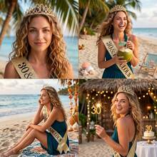 2pcs/Set Birthday Crown & Sash Gift Set, Gold Rhinestone Tiara And Glitter Fabulous Sash, Suitable For Women & Girls Sweet 16, 21st, 40th, 50th, 60th Birthday Party Decoration - Gold - View 5