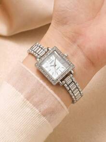 LIANDU Women's Watch New Style Rhinestone Inlaid Case Mixed Dial Design Elegant Fashion Quartz Watch Daily Wear Back To School Timekeeping Birthday Gift Also Ideal For Yourself Or Friends - Silver - View 5
