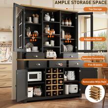 Multifunctional Cabinet With Anti-Tip Lock, Stand Cabinet For Kitchen And Living Room With Glass - 黑色 - 查看 3