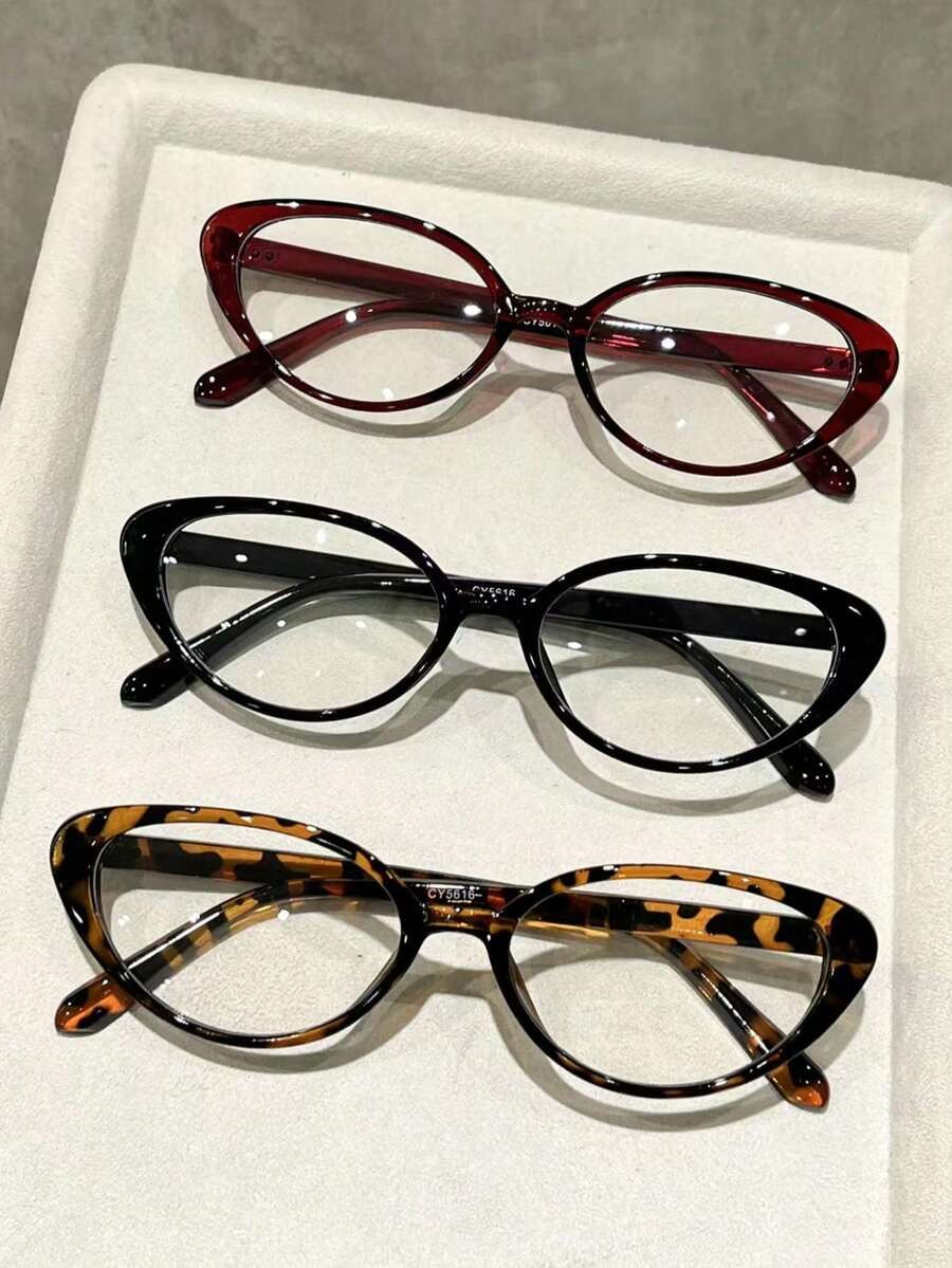1-3件女款貓眼復古豹紋眼鏡，黑色鏡框眼鏡，女款裝飾平光鏡，透明鏡框眼鏡，PC材質製成，輕盈舒適佩戴，Y2K風格，適合新學期場景，可搭配日常休閒穿搭，適用於辦公通勤、手機、電腦、遊戲場景 - 彩色 - 查看 1