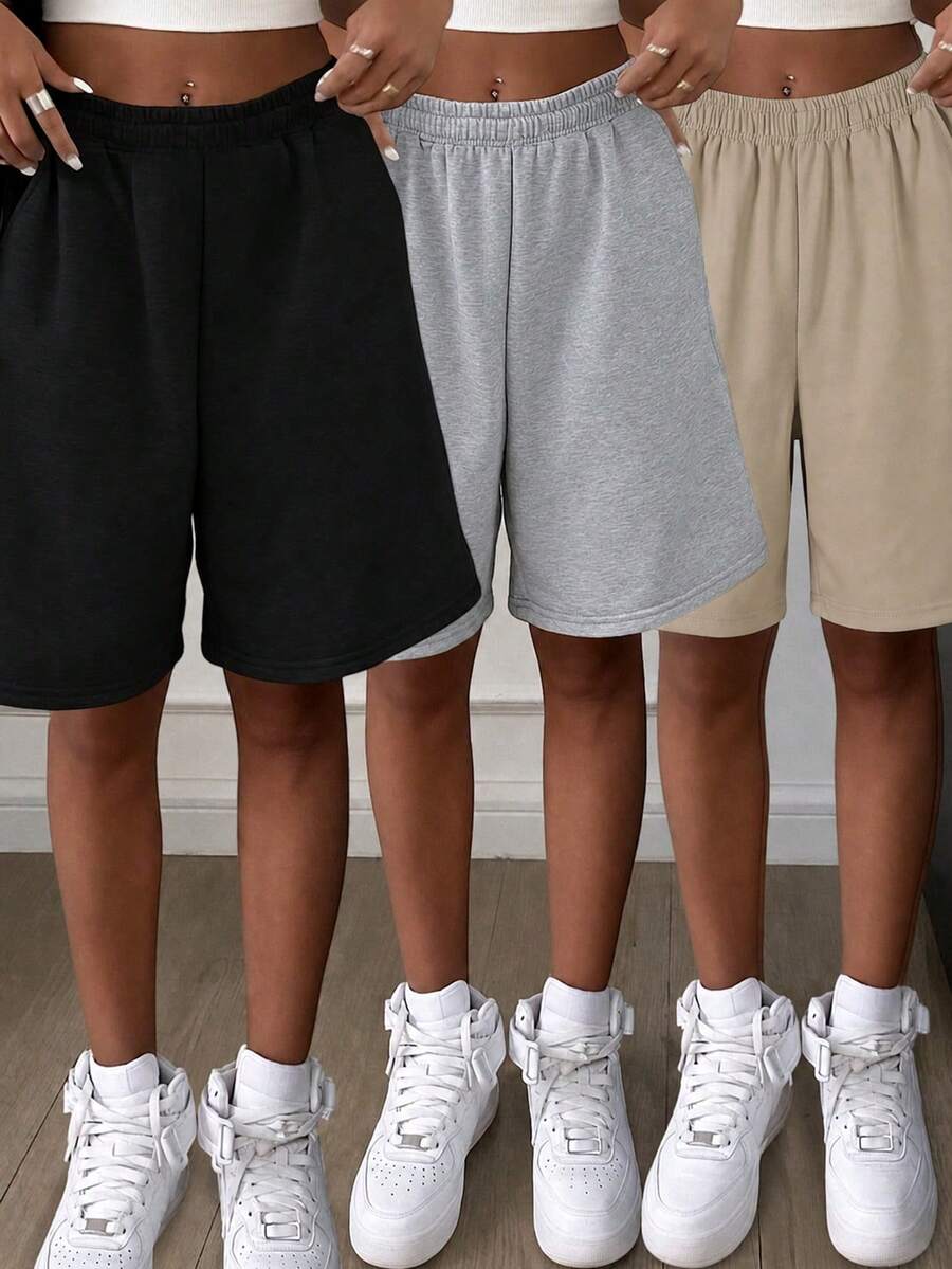 3pcs Teen Girls Casual Loose Personalized Pocket Shorts, Spring/Summer/Autumn - Multicolor - View 1