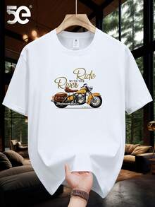 [Tion] 5E Brand Loose Fit Printed T-Shirt, 100% Cotton, Heavyweight, New, Pure Cotton, Short Sleeve, Summer, Loose Round Neck, Fashion T-Shirt For Men - 酒紅色 - 查看 8